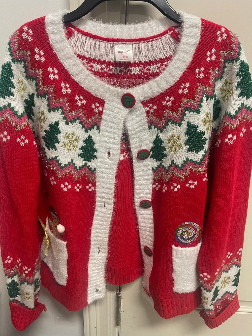 Holiday Time Red White Green Holiday Cardigan Sweater
